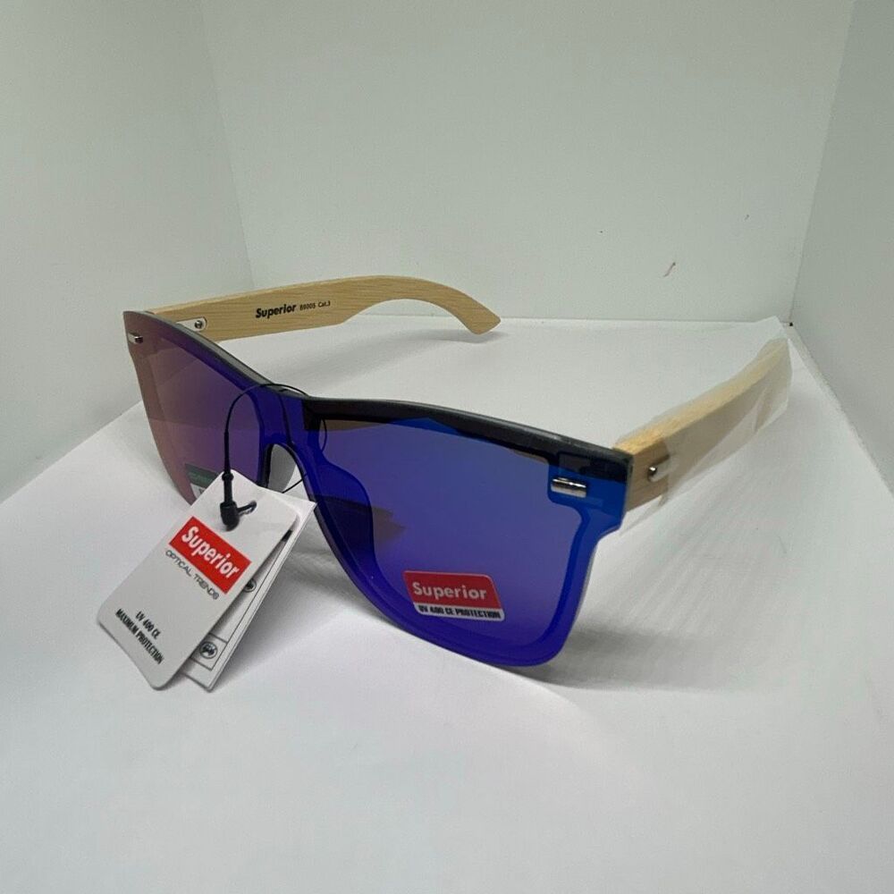 Superior Bamboo Mirrored  UV400 Rimless Shield Sunglasses Eco-Friendly Wooden Ar